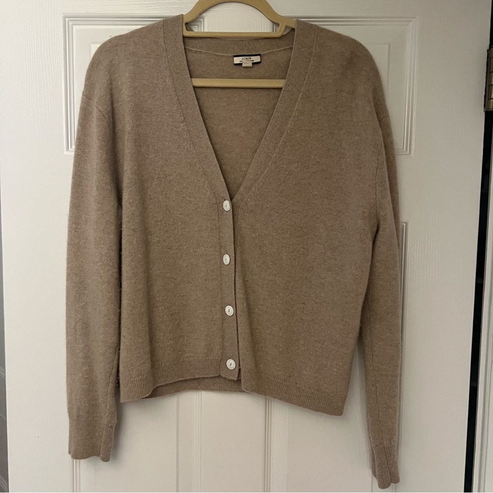 J Crew Cashmere Boxy Cardigan, Oat, M